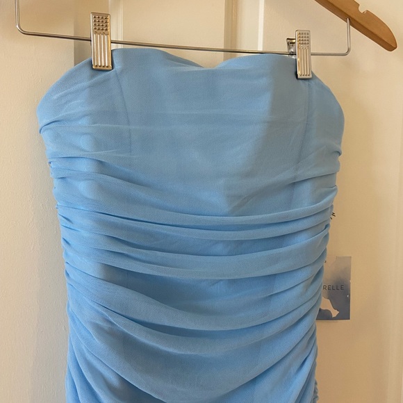 Majorelle Revolve White Strapless Ruched Asymetrical Ursula Dress Sz Medium Blue - Picture 4 of 8